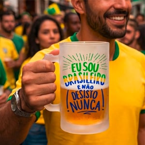 Caneca de Chopp Personalizada Vidro Jateado 475ml Estampa Colorida Fosco  