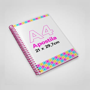 Apostila Espiral + Capa transparente - 4x0 Sulfite 90g  21x29,7cm 4x0 - Apenas frente  Espiral e contra capa em 7 cores Desconto progressivo! Limite de 500 folhas.