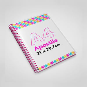 Apostila Espiral + Capa transparente - 4x4 Sulfite 75g  21x29,7cm 4x4 - Frente e verso  Espiral e contra capa em 7 cores Desconto progressivo! Limite de 500 folhas.