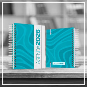 Agenda Comercial 2026 - Capa Estampada Offset 75g/m² A5   Capa dura 2mm c/ adesivo impresso em alta resolução + laminação Miolo com 350 páginas