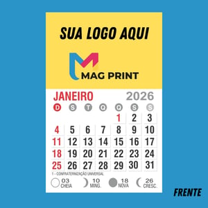 CALENDÁRIO 2026 - IMÃ GELADEIRA Papel fotográfico 9x5cm 4x0 Com imã na parte traseira Corte reto 