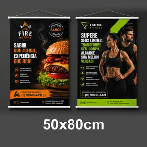 Banner Premium 50x80cm Lona 440g 50x80cm  Brilho Bastão / Ponteira / Cordinha Impressão Solvente
