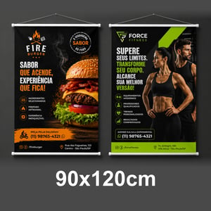 Banner Premium 90x120cm Lona 440g 90x120cm  Brilho Bastão / Ponteira / Cordinha Impressão Solvente