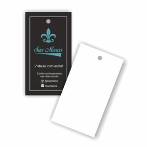 TAG DE ROUPA Couchê 250g 5x9cm 4x0 ou 4x1 Verniz Total só frente Com furo 
