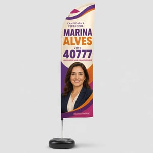 Kit Wind Banner Completo Eleições 2026 - M Impressão Ultra Hd Sublimatica 65X275 CM 4x4  Dupla Face Costurado -  Base Plastica  - Haste semi desmontavél curva 