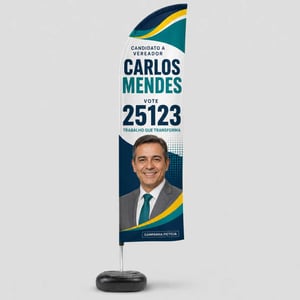 Kit Wind Banner Completo Eleições 2026 - G Impressão Ultra Hd Sublimatica 65X335CM 4x4  Dupla Face Costurado -  Base Plastica  - Haste semi desmontavél curva 