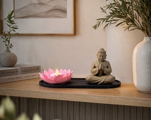 001-Conjunto de Bandeja de Vela Lótus Zen com Buda