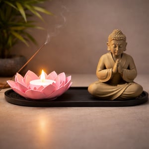 001-Conjunto de Bandeja de Vela Lótus Zen com Buda