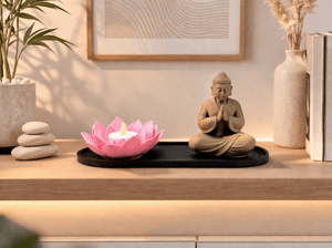 001-Conjunto de Bandeja de Vela Lótus Zen com Buda IMPRESSÃO 3D     