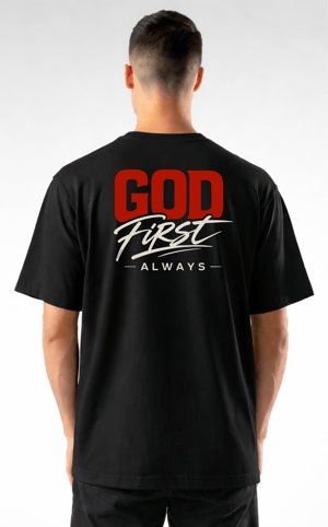 Camiseta God First Always 100% Algodão fio 30.1 Oversized/Tradicional Impressão DTF  PREMIUM • UNISSEX •