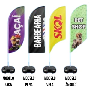 Wind Banner Completo - M - 245x65cm Tecido Technosport 100% Sintético 245x65cm Colorido Impressão ULTRA HD EPSON Dupla-Face Faca / Pena / Vela / Angulo Estrutura de Alumínio desmontável e Base Titan Black