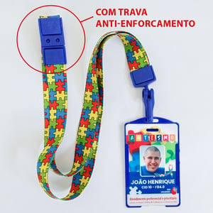 Crachá Personalizado de Identificação de Pessoas Com Deficiência Frente Verso PVC com Anti Sufocante Trava de Segurança