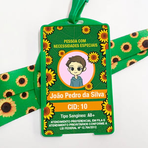 Crachá Personalizado de Identificação de Pessoas Com Deficiência Frente Verso PVC com Anti Sufocante Trava de Segurança