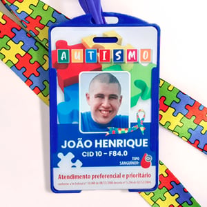 Crachá Personalizado de Identificação de Pessoas Com Deficiência Frente Verso PVC com Anti Sufocante Trava de Segurança