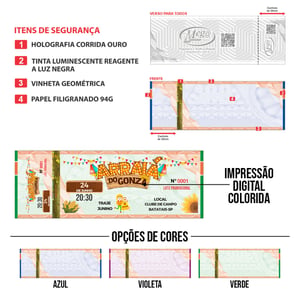 Ingresso de Segurança Papel Moeda Personalizado 5,4x15cm