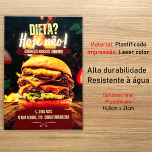 Cardápio A5 Plastificado 13,8cmx20cm - Folha Única
