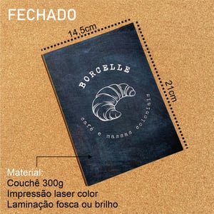 Cardápio A4 Personalizado Laminado 1 dobra 14,5x20cm (FECHADO)
