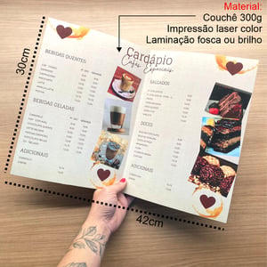 Cardápio A3 Personalizado Laminado 1 dobra 21x30cm (FECHADO)