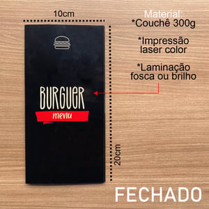 Cardápio A4 Personalizado Laminado 2 dobras 10x20cm (FECHADO)