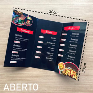Cardápio A4 Personalizado Laminado 2 dobras 10x20cm (FECHADO)