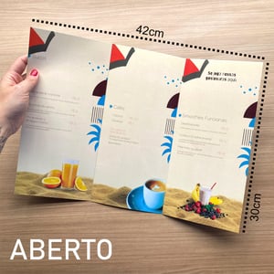 Cardápio A3 Personalizado A3 Laminado 2 dobras 14x30cm (FECHADO)