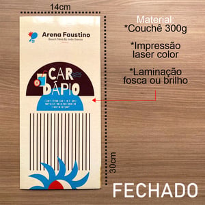 Cardápio A3 Personalizado A3 Laminado 2 dobras 14x30cm (FECHADO)