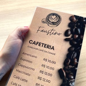Cardápio Plastificado 13,5cmx30cm - Folha Única