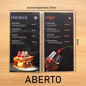 Cardápio Plastificado Personalizado 13,5cmx30cm Encadernado