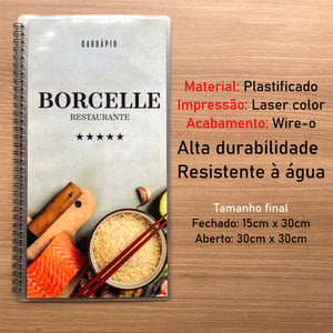 Cardápio Plastificado Personalizado 13,5cmx30cm Encadernado