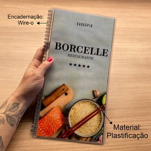 Cardápio Plastificado Personalizado 13,5cmx30cm Encadernado