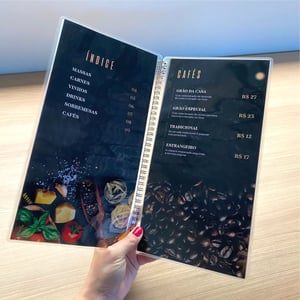 Cardápio Plastificado Personalizado 13,5cmx30cm Encadernado