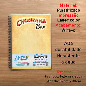 Cardápio A4 Plastificado Personalizado 21cmx30cm Encadernado