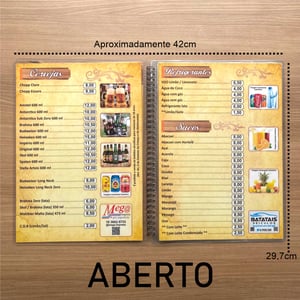 Cardápio A4 Plastificado Personalizado 21cmx30cm Encadernado
