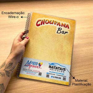 Cardápio A4 Plastificado Personalizado 21cmx30cm Encadernado
