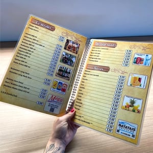 Cardápio A4 Plastificado Personalizado 21cmx30cm Encadernado