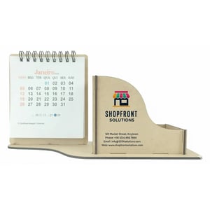 Calendário de Mesa Porta Caneta e Clip Personalizado em Madeira Mdf