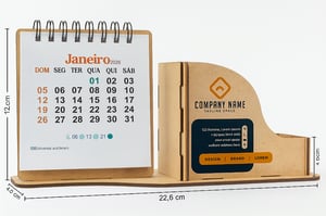 Calendário de Mesa Porta Caneta e Clip Personalizado em Madeira Mdf