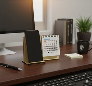 Calendário de Mesa Porta Celular Personalizado em Madeira Mdf