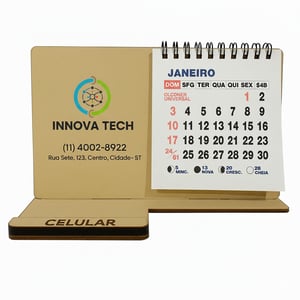 Calendário de Mesa Porta Celular Personalizado em Madeira Mdf