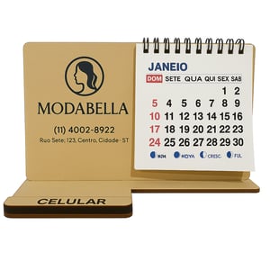 Calendário de Mesa Porta Celular Personalizado em Madeira Mdf