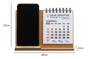 Calendário de Mesa Porta Celular Personalizado em Madeira Mdf