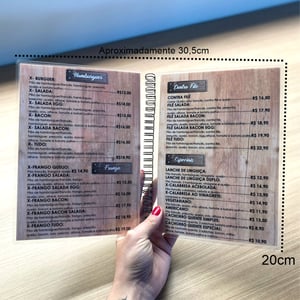 Cardápio A5 Plastificado Personalizado 13,8cmx20cm Encadernado