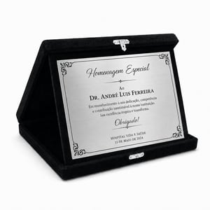 Placa de Homenagem Personalizada com Estojo Veludo 16x20cmcm