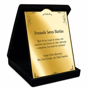 Placa de Homenagem Personalizada com Estojo Veludo 13x17cm