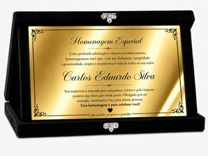 Placa de Homenagem Personalizada com Estojo Veludo 20x28cm