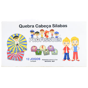 12 Kits Quebra Cabeça Educativo Aprendendo Silabas Profissões MDF