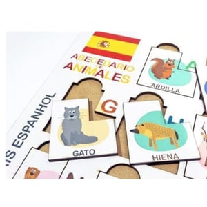 Brinquedo Educativo Tabuleiro Encaixe Alfabeto Bilingue Espanhol Mdf
