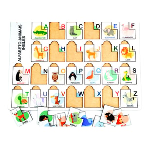 Brinquedo Educativo Tabuleiro Encaixe Alfabeto Bilingue Inglês Mdf