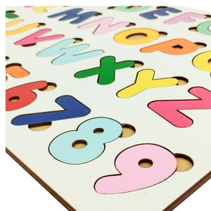 Brinquedo Educativo Tabuleiro Encaixe Alfabeto + Numerais Mdf Branco