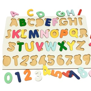 Brinquedo Educativo Tabuleiro Encaixe Alfabeto + Numerais Mdf Branco